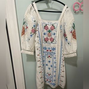 Farm Rio embroidered mini dress with pineapples